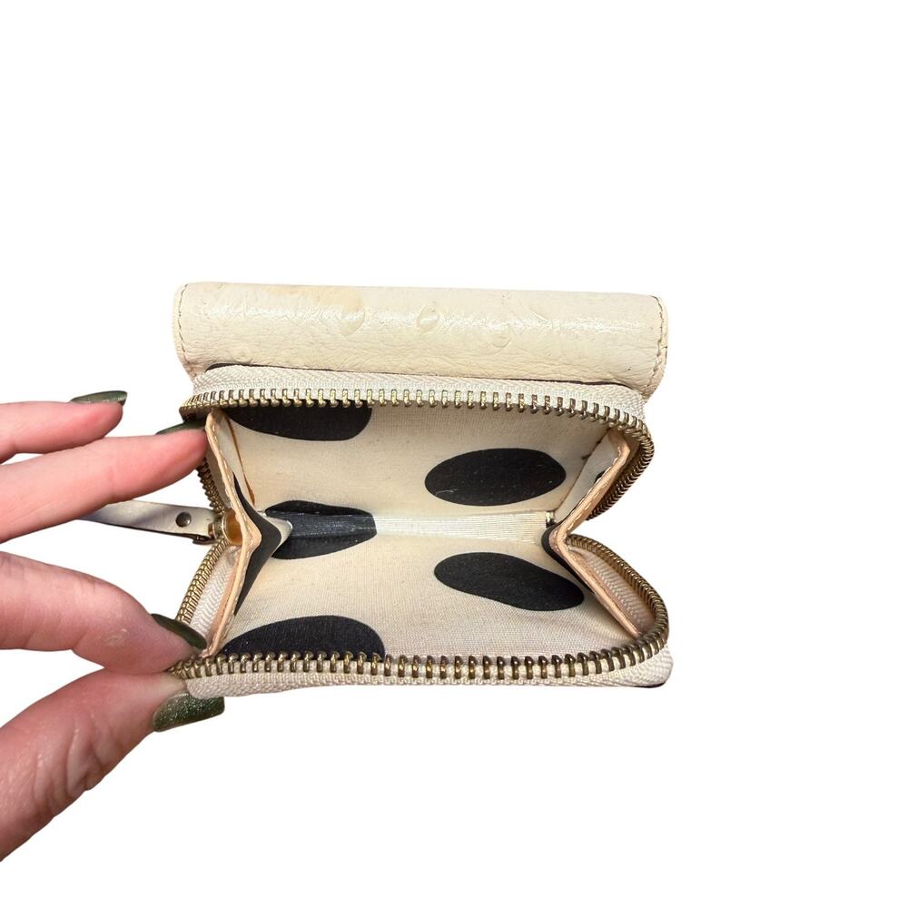 Kate Spade Small Tri Fold Wallet Ostrich Cream Y2K Zip Coin - Picture 3 of 9